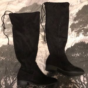 Black, above the knee, suede boots